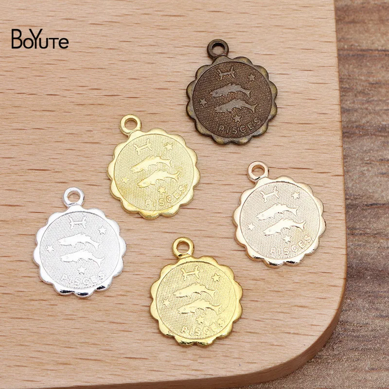 

BoYuTe (100 Pieces/Lot) 12MM Metal Brass Pisces Zodiac Charms for Jewelry Making DIY Hand Made Materials Wholesale