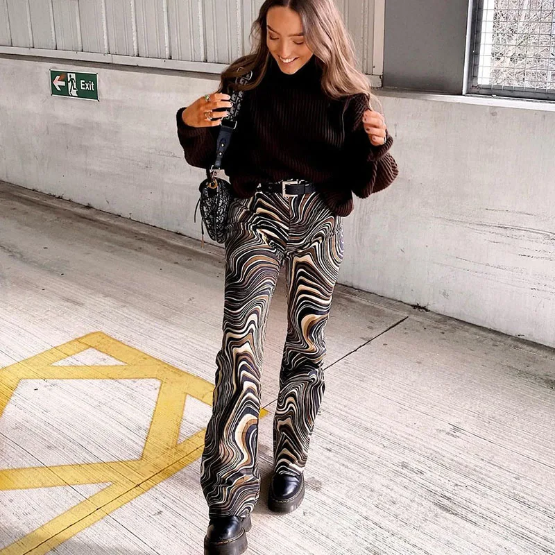 

Брюки женские винтажные с принтом пейсли, повседневные узкие элегантные длинные брюки с завышенной талией, модная уличная одежда на лето