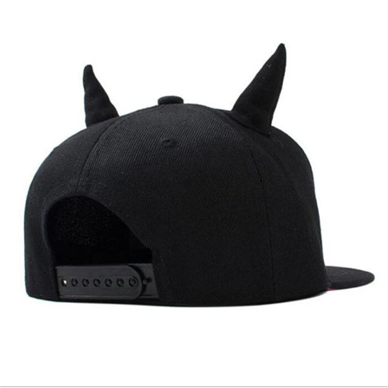 

Men Women Hip-hop Hat Black Cotton Punk Horn Baseball Cap Snapback Cap With Horns Wholesale