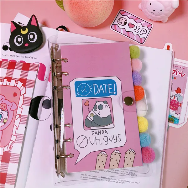 AngelHere Store 1 PCS Kawaii Noterbook Planner Book Colorful Hair Ball Decoration NotePad Stationery DIY Scrapbook Shool Supply |