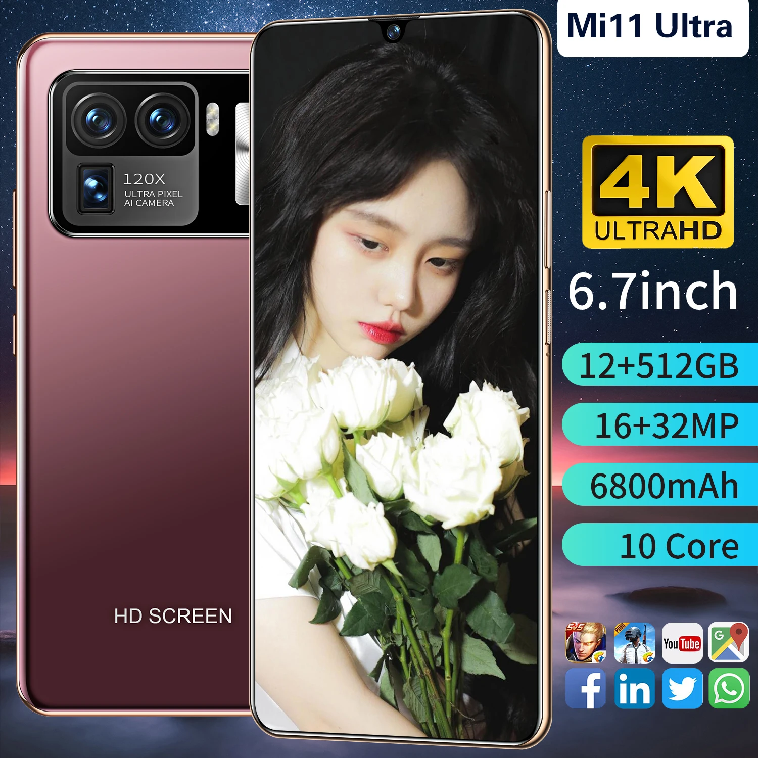

2021 New Global Version Mi11 Ultra 6.7inch Big Screen Smartphone 12+512GB 6800mAh Mobilephone 32MP Dual SIM 5G Network Cellphone