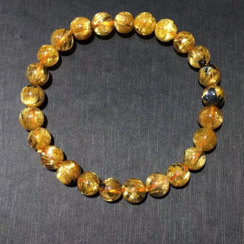 Браслет из натурального золота с рутилированными кварцевыми кристаллами для