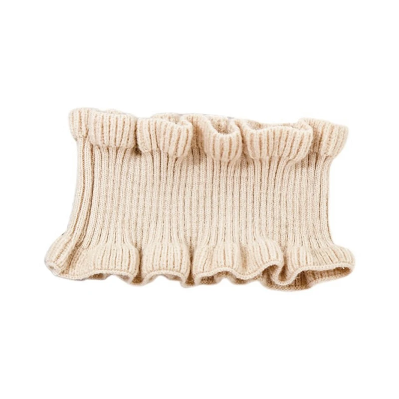 

Women Winter Neck Warmer Ribbed Knit Ruffles Trim Solid Color Choker Fake Collar N58F