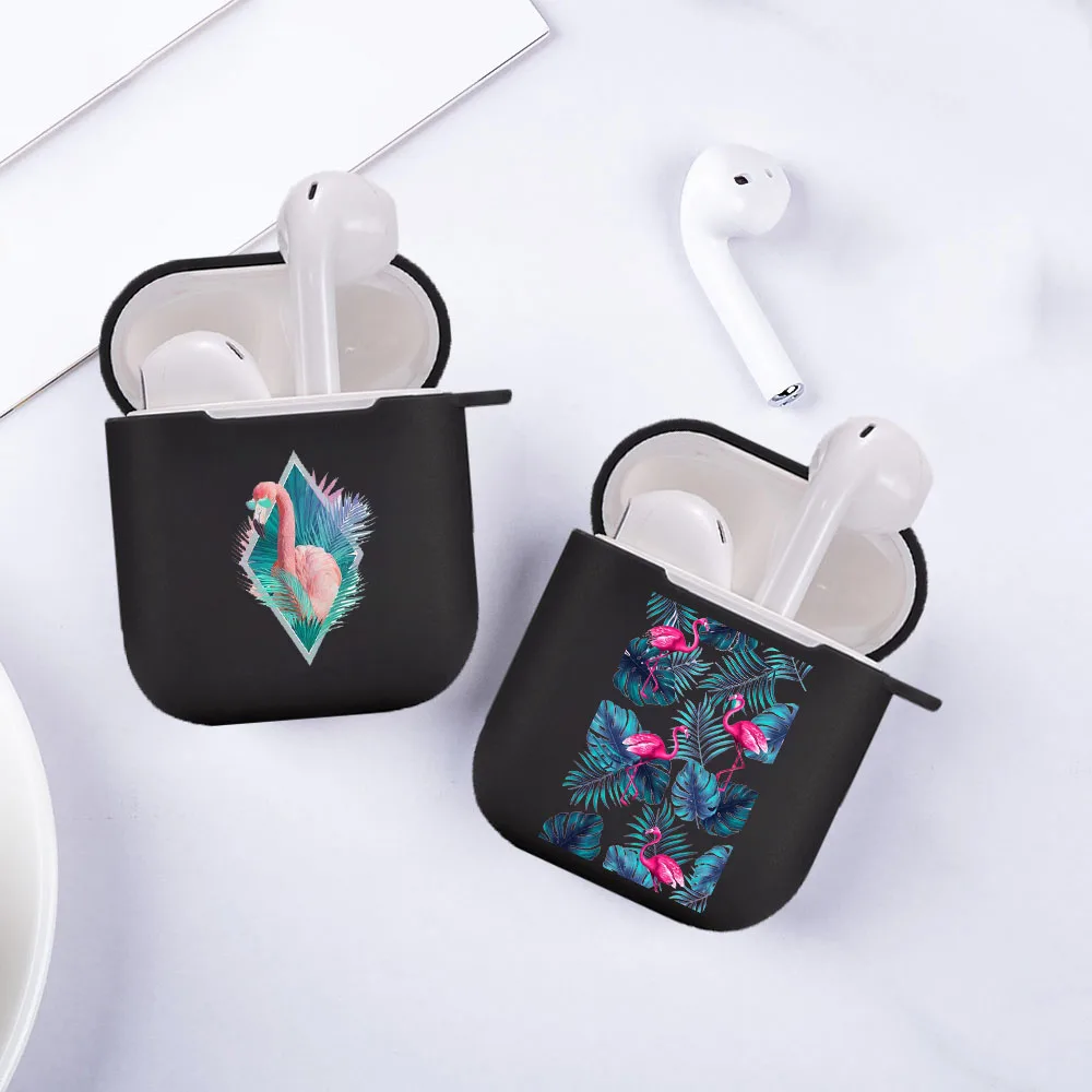 

Silicone cover for Airpods 1/2 Earphone Fashion luxury flamingo leaves soft Fundas Airpods Case Air Pods Charging Box Bags coque