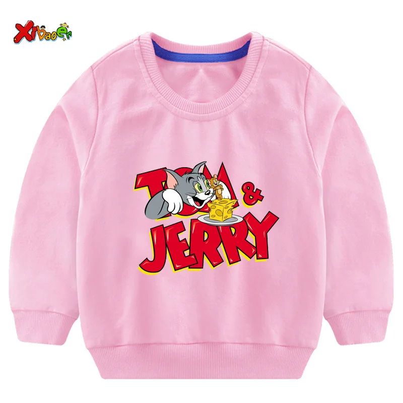 toddler girl sweatshirts baby boy hoodie children Pullover Tops Autumn Fashion Long Sleeve Cartoon Tom and jerry clothing - Цвет: sweatshirt pink