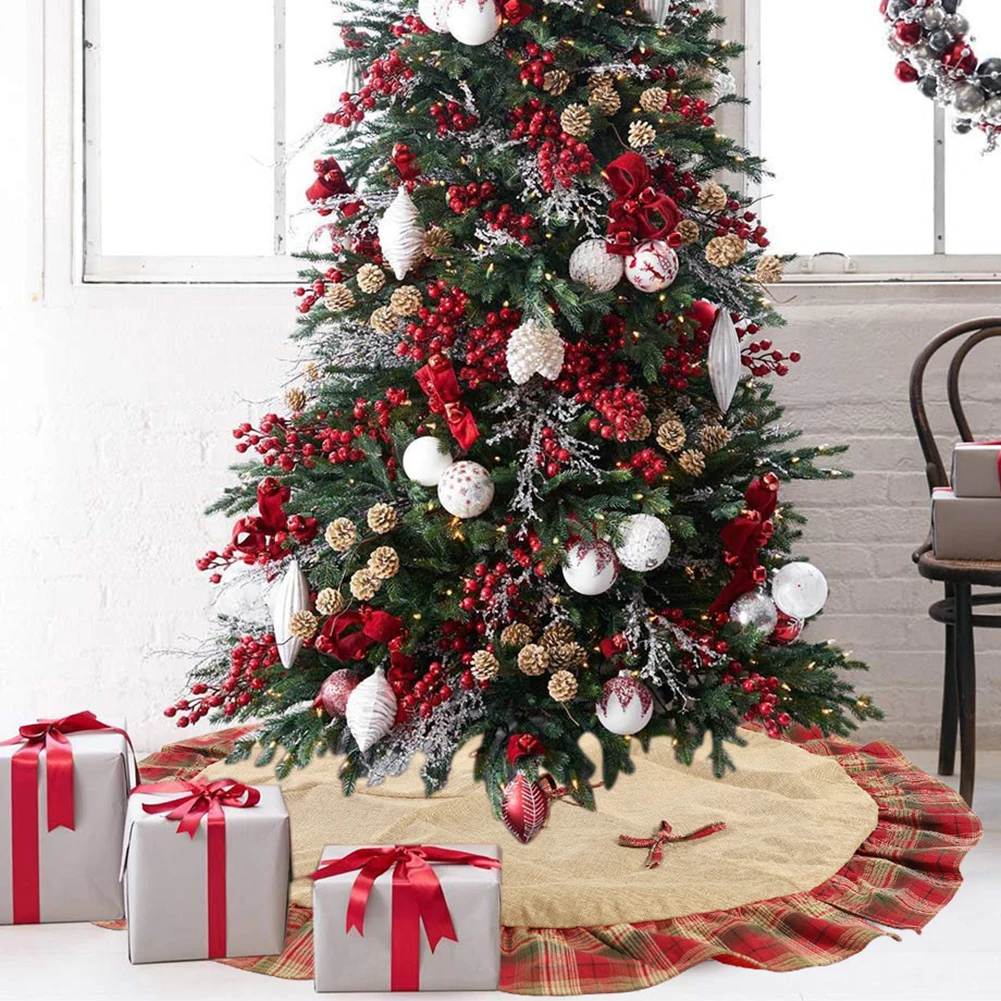 Прочная Рождественская сетка юбка ковер фартук подушка безопасная елка льняной