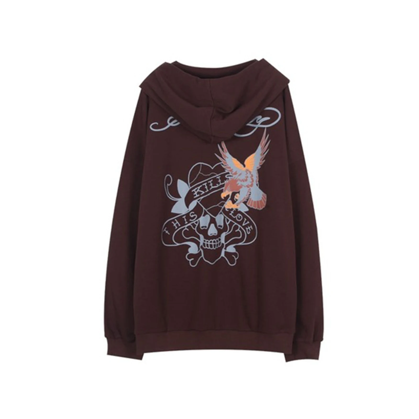 

Gothic Women's Hoodies Zip-up Long Sleeve Jacket Coat Top Harajuku Streetwear Sweatshirt Autumn Vintage Brown Oversized Hoodies
