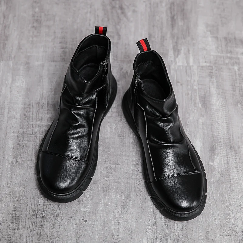 Ботильоны мужские кожаные на шнуровке модные повседневные супер теплые