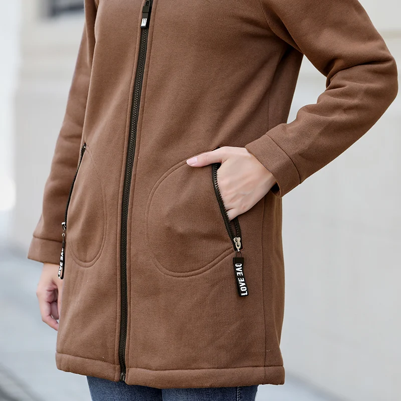 

Autumn Winter Casual Warm Thick Hoodies Fashion Fleece Zipper Women Hooded Sweatshirt Plus Women Clothing