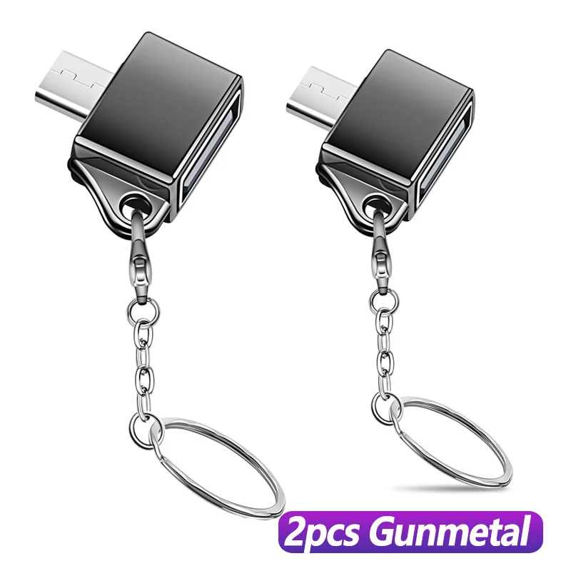 2Pcs Gunmatel Plug FONKEN Micro USB OTG адаптер USB флэш-накопитель OTG штекер type-A кабель конвертер для Android телефона зарядный разъем - Цвет: 2Pcs Gunmatel Plug