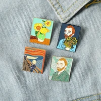 van gogh oil painting enamel pins the scream sunflower brooches art artist badges lapel pin jewelry gifts for friends wholesale