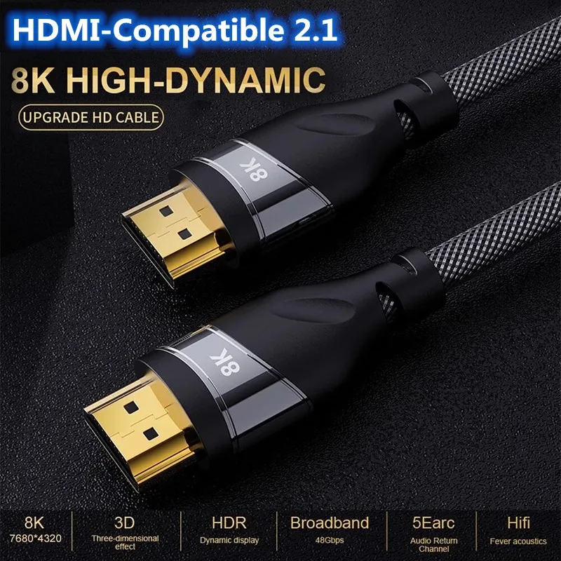 Высокоскоростной плетеный шнур HDMI совместимый кабель 2 1 48 Гбит/с Ultra 4K @ 120 Гц 8K 60 HDCP