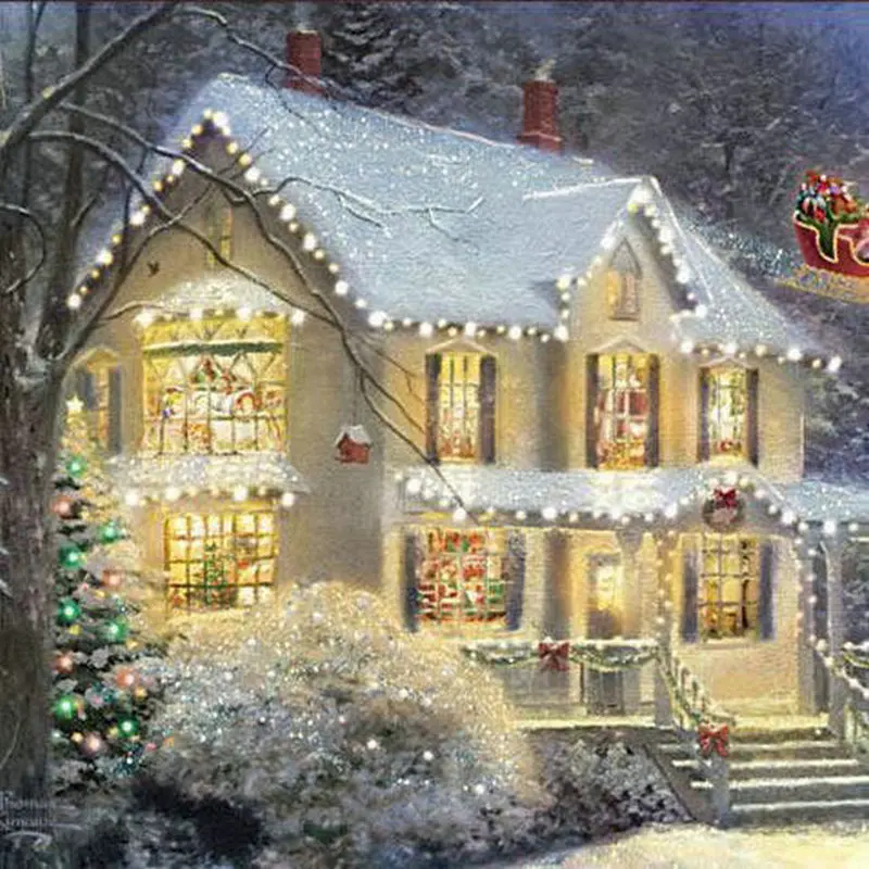 Алмазная живопись сделай сам с изображением круглого и квадратного пейзажа дома