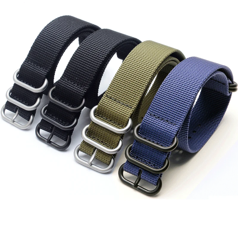 

PEIYI 18mm 20mm 22mm 24mm 26mm Five Ring watchband black blue orange army green strap for men's sports canvas wristband
