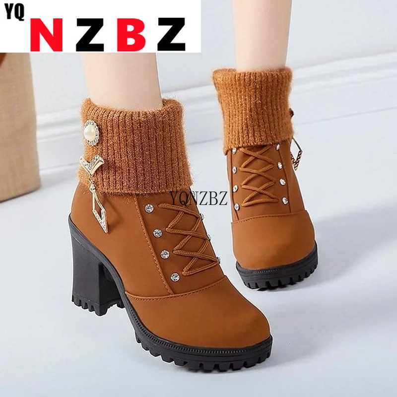 

New Women Boots Winter Outdoor Keep Warm Fur Boots Waterproof Women's Snow Boots Thick Heel with Round Head Short Boot 2021
