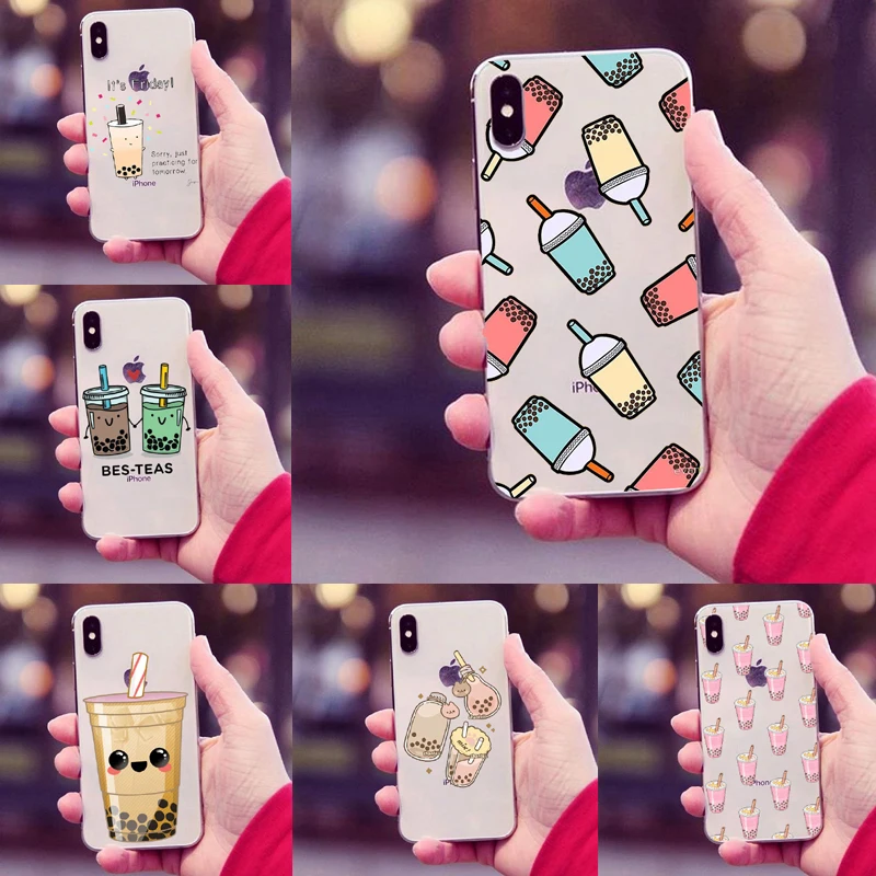 Жемчужный молочный чай персиковый окрашенный чехол для телефона iPhone XS MAX 6 6S 7 8 Plus X