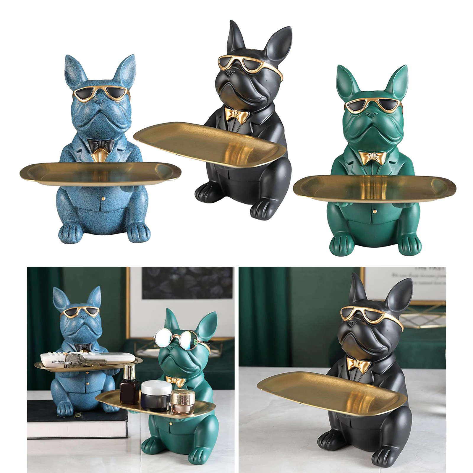 

Bulldog Statue Storage Tray Resin Art Home Decoration Sculpture Figurine Animal Lover Collection