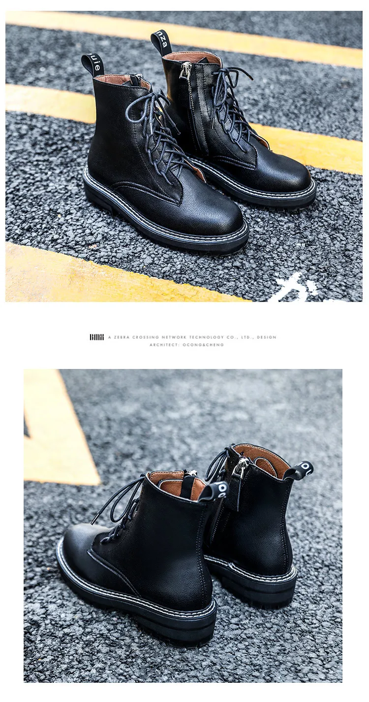 Осенняя обувь новой модели в западном стиле Для женщин ботинки martin на платформе, из флока, на зиму, теплый, для женщин, ботильоны с перекрестной шнуровкой с женская обувь на меху; обувь botas mujer черный