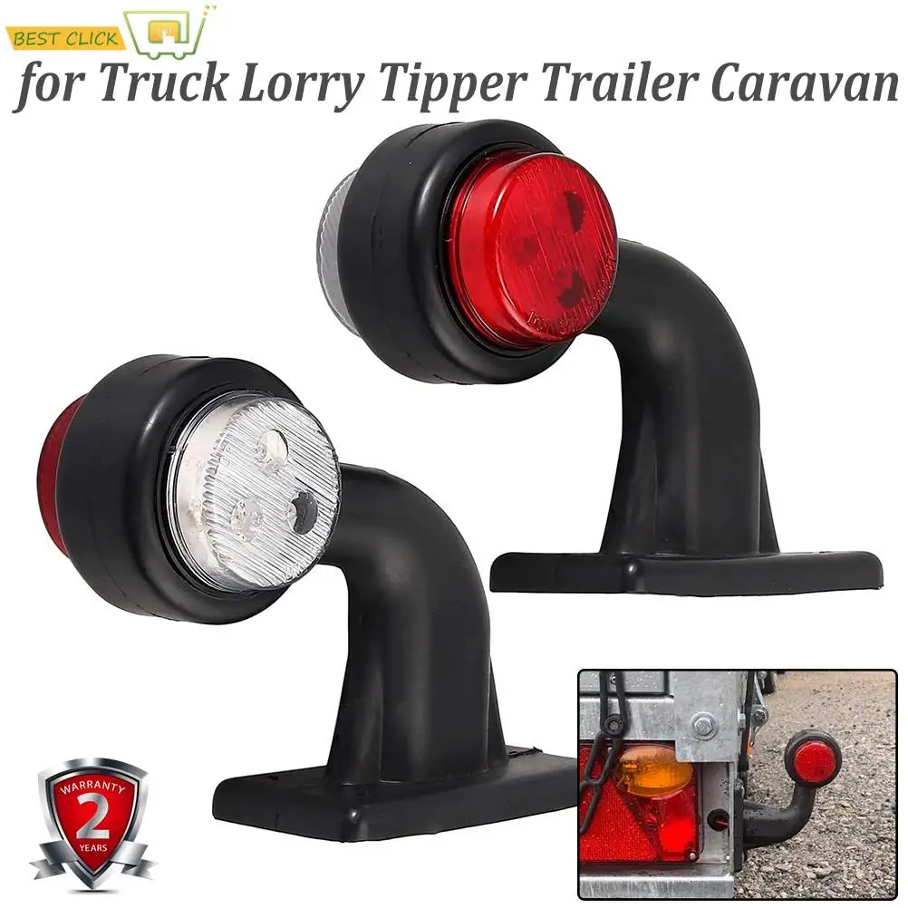 

2x Truck Trailer LED Elbow Rubber Side Marker Light White Red Outline Clearance Indicator Lamp For Lorry Van Caravans Multi Volt