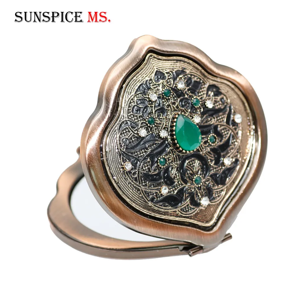 SUNSPICE-MS портативное карманное мини-зеркало для макияжа для девушек и девушек ручное косметическое зеркало из нержавеющей стали двухстороннее складное компактное зеркало - Цвет: MR001green