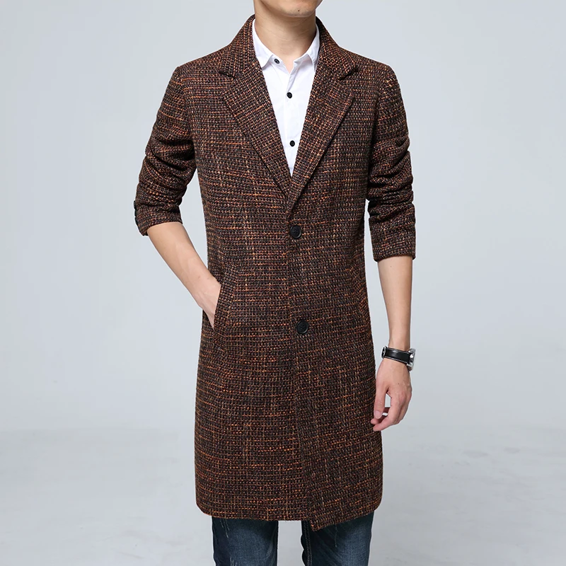 Мужская ветровка с длинными лацканами Повседневная приталенная шерстяная из