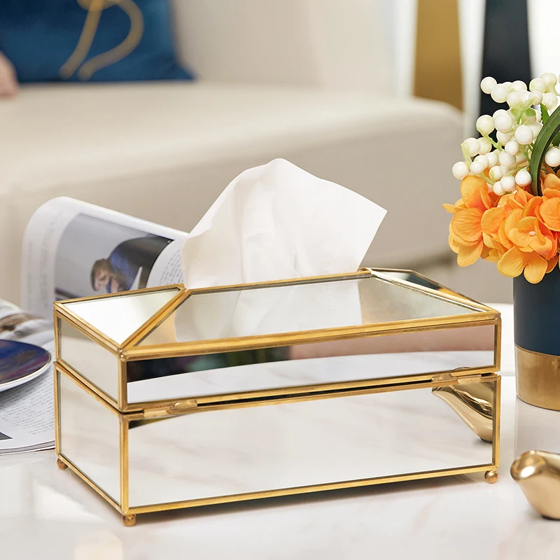 

Tissue Box Holder Luxury Glass Napkin Dispenser Desktop Storage Box Bathroom Restaurant