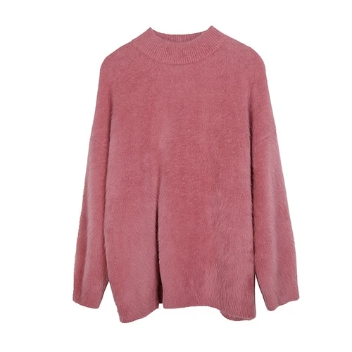 Aihuyigui Autumn Winter Splits High Collar Sweater Women's Heads Long Loose Knitted Streetwear Jumper Dr732 | Женская одежда