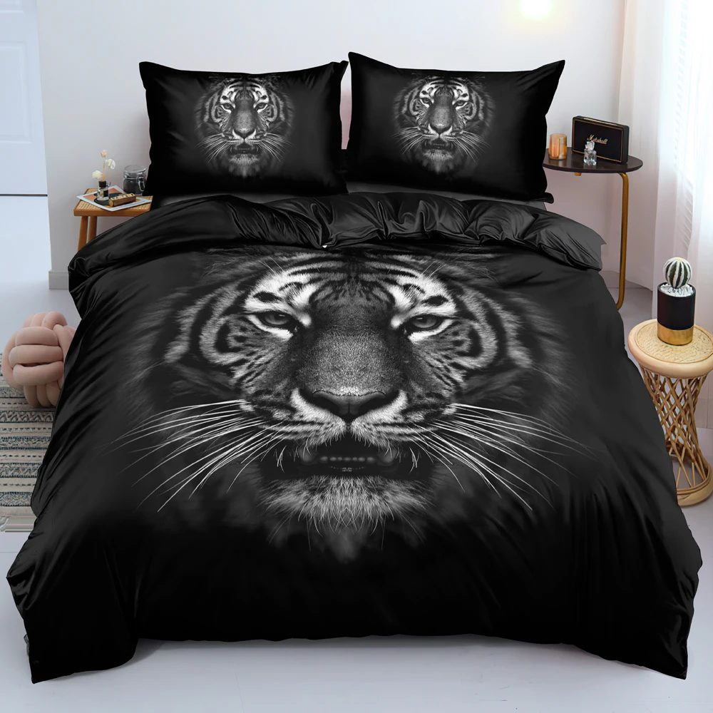 

Black Tiger Bedding Set Custom Design Quilt/Duvet Cover Set Twin Queen King Size 203x230cm Bed Linen for Adults Fashion Design