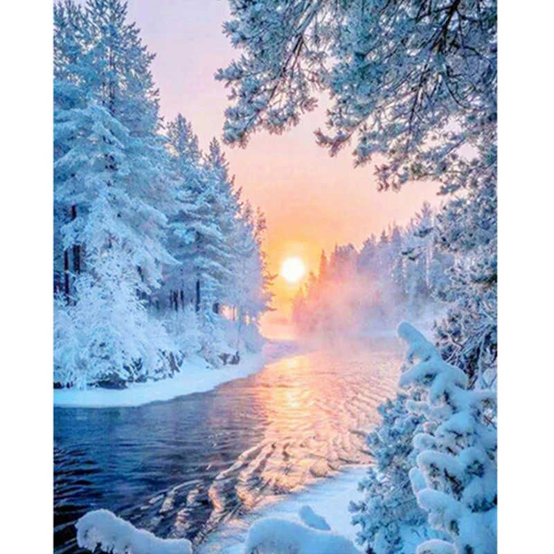 5D алмазная живопись сделай сам пейзаж полный квадратный кристалл вышивка Зимняя