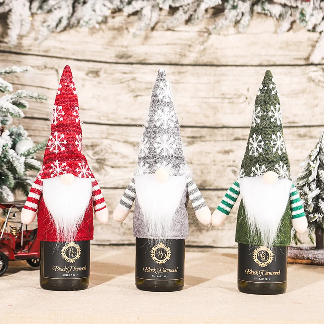 Christmas Wine Bottle Sweater Champagne Bottle Cover Xmas Table Party Decoration Christmas Decorations For Home santa claus snowman elk christmas decorations wine bottle cover plaid linen bottle decoration champagne bottles topper bag