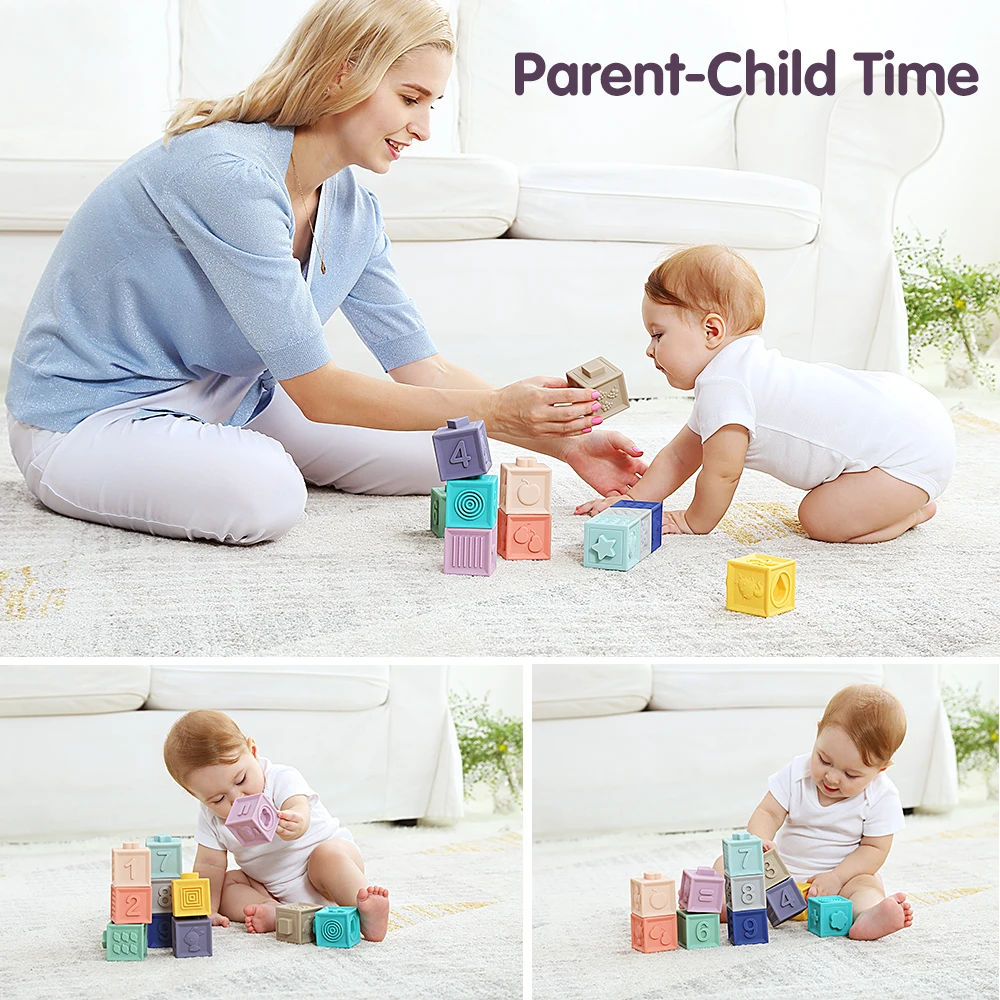 

Tumama 12pcs Baby Toys Grasp Ball Building Blocks 3D Touch Hand Soft Balls Massage Rubber Teethers Squeeze Toy Bath Ball Toys