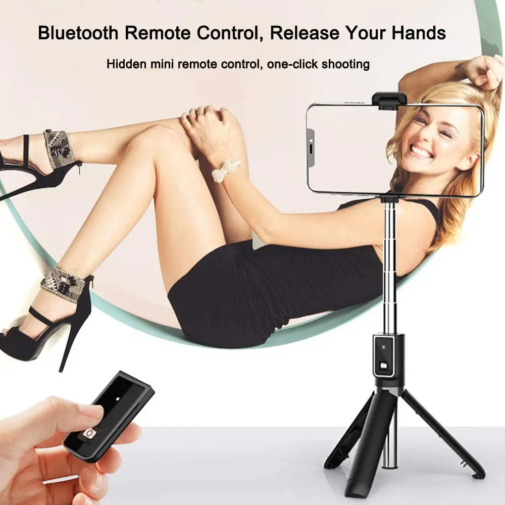 portable selfie stick telescopic stick bluetooth wireless remote selfie stick tripod for smartphone mobile phone accessories free global shipping