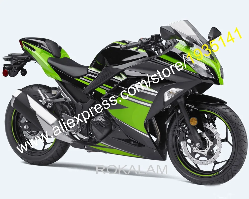 

Комплект кузова для Kawasaki Ninja EX 300R 2013 2014 2015 EX300 Ninja300 EX 2016, обтекатель для мотоцикла зеленого и черного цвета (литьё под давлением)