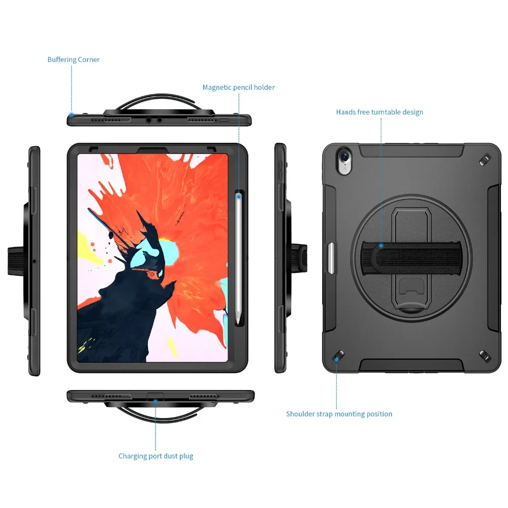 Чехол-накладка для планшета iPad Pro 12,9 дюйма 3-го поколения с держателем карандаша и поворотом на 360, ручной аксессуар для ремня FTLBX