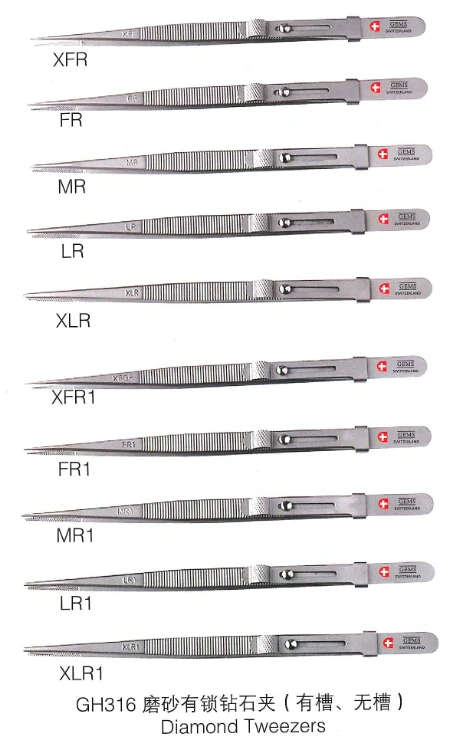 

diamond tweezers Gem Diamond Stone tweezers locking jewelry tweezers slide lock fine tip 10pcs/lot