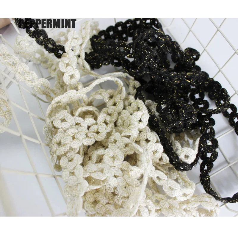 2 ярда 16 мм золотая тесьма отделка хлопковой веревки кружевная одежды черная