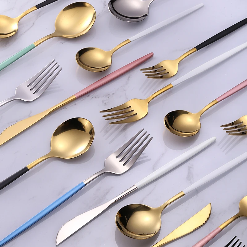 

20Pcs Black Gold Cutlery Set Dinnerware Set 18/10 Stainless Steel Knife Dessert Fork Spoon Tableware Silverware Dropshipping