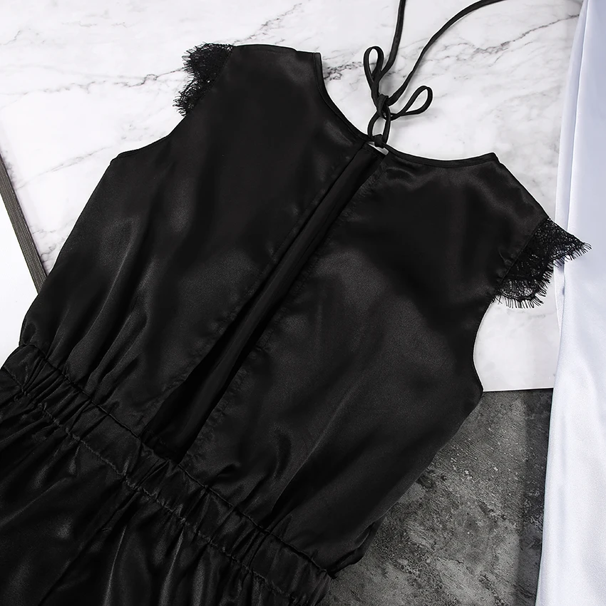 Черная кружевная Пижама HiLoc Женский пикантный комбинезон сатиновая с открытой