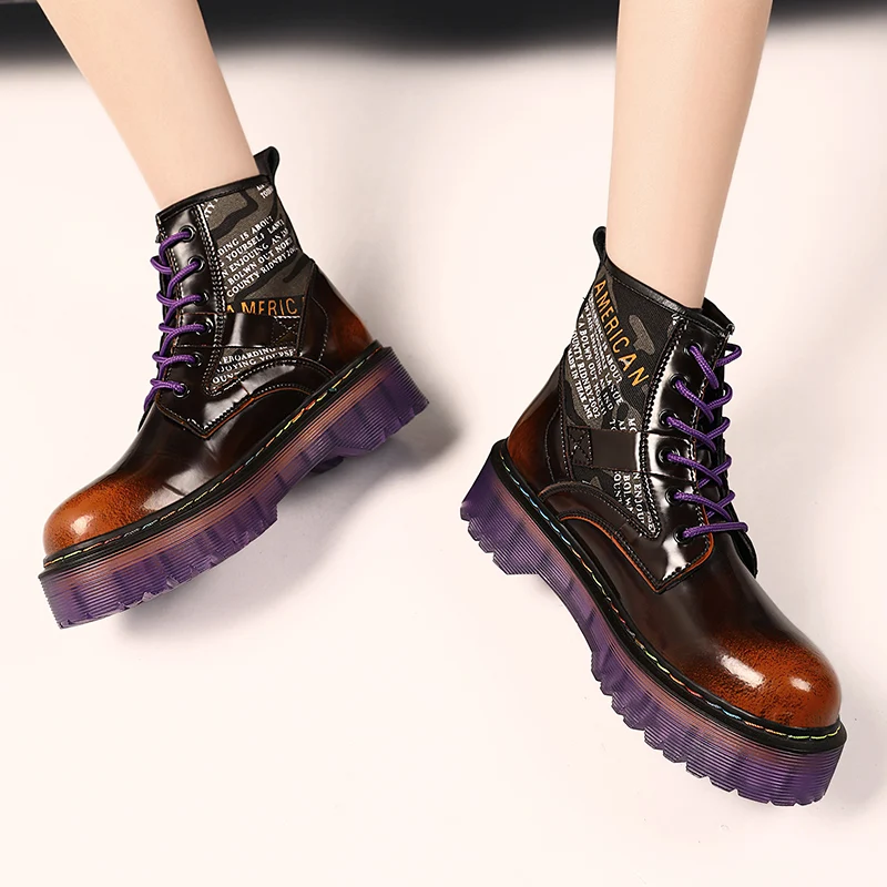 

Plus Size 35-42 Women Marten Boots Leather Rubber Booties Женские сапоги Platform ботинки женские Botas De Mujer chaussure femme