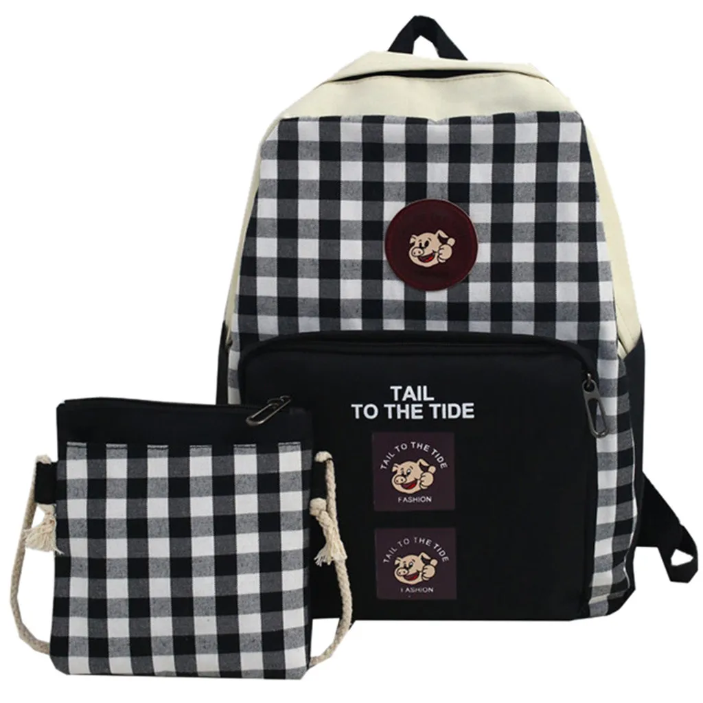 Женский тканевый клетчатый рюкзак Студенческая сумка большой вместительный