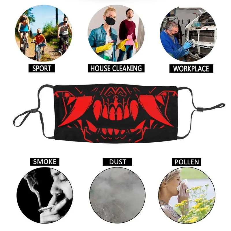 

Non-Disposable Red Skull Teeth Mouth Face Mask Adult Horror Oni Mask Men Women Anti Haze Protection Respirator Muffle