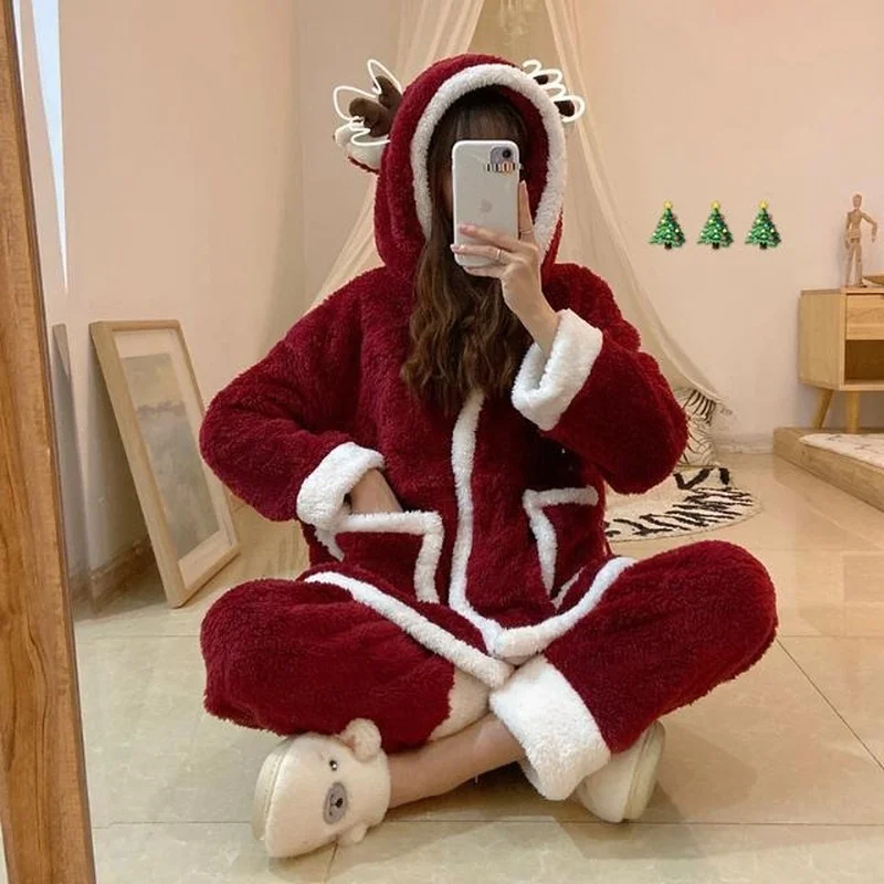 Pajamas Christmas Pajamas Set Female Comfortable Outer Wear Loungewear Students Cute Age Reduction Warm Loose Suit Sleepwear