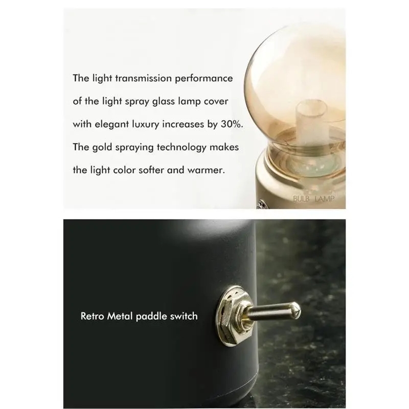 

Industrial Retro Bulb Night Light USB Rechargeable Energy-Saving Bed Lamp Portable Creativity Desk Lights
