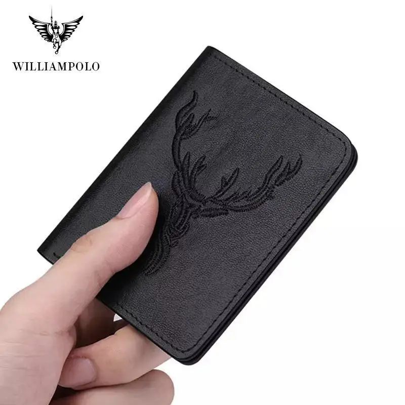 High-end brand leather wallet men's short fashion deer pattern design top layer cowhide exquisite ultra-thin | Багаж и сумки