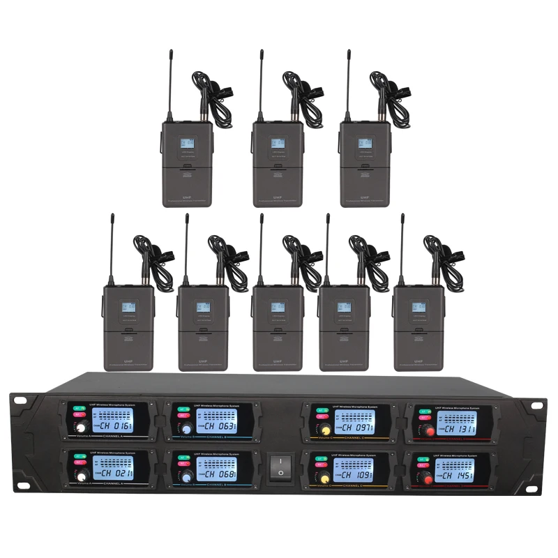 Профессиональный беспроводной микрофон UHF 8 канальный динамический дисплей с