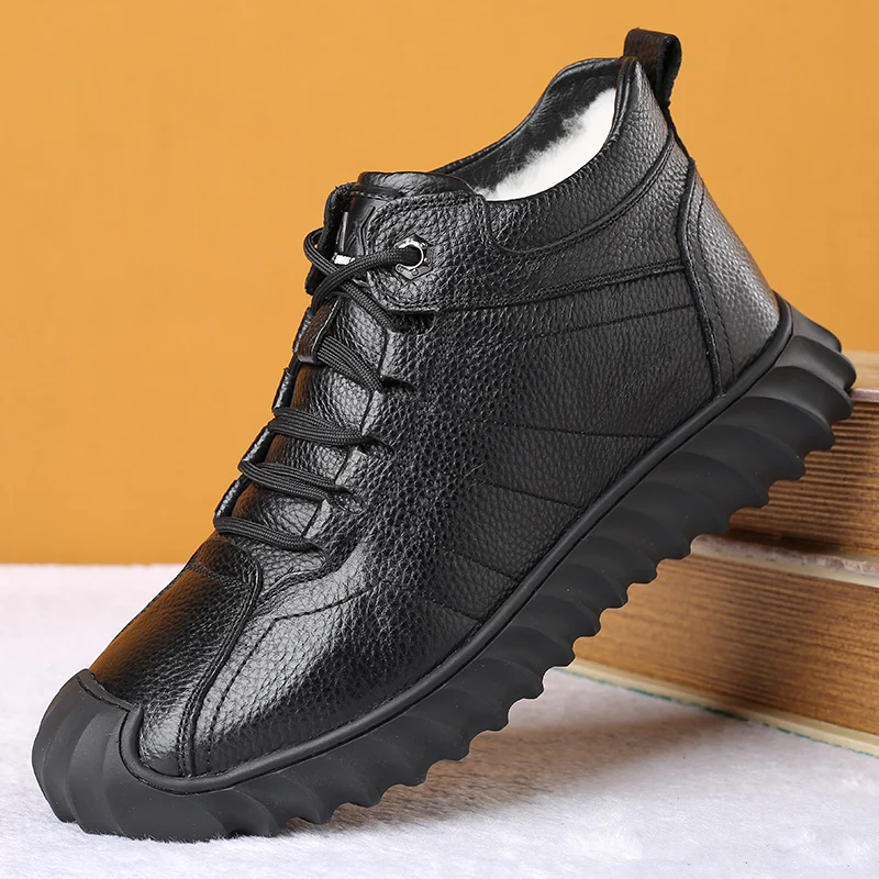 

Genuine Leather Men's Shoes Winter Plus Velvet High-Top Shoes High Quality Keep Warm Casual Cotton Shoes Trend Men Oxford Shoes
