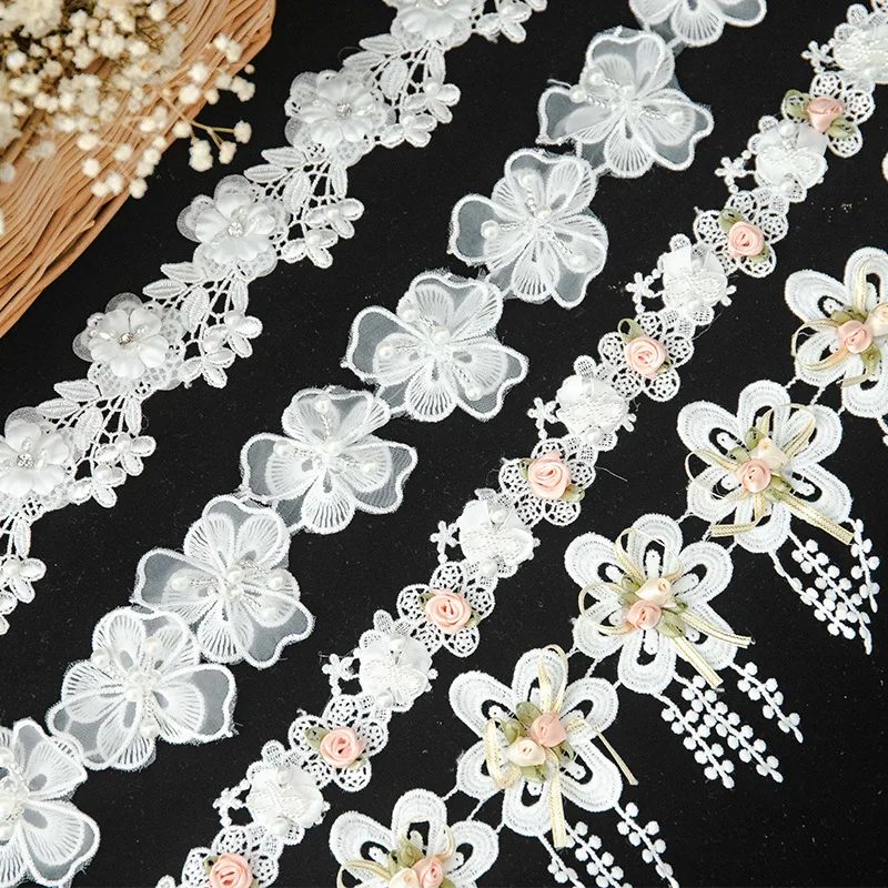 

3,5 см белое свадебное платье Hanfu украшение из бисера кружево Тяжелая промышленная аппликация вышивка кружева