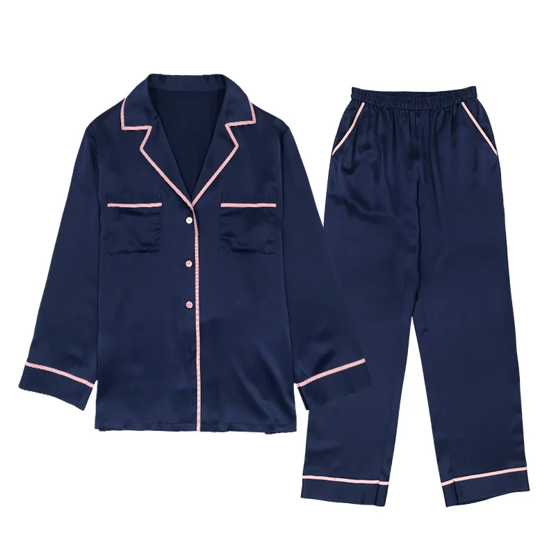 Women's Silk Pajamas Home Service Suit 100% Pure Silk Long Sleeve Two-Piece Can Be Worn Outside