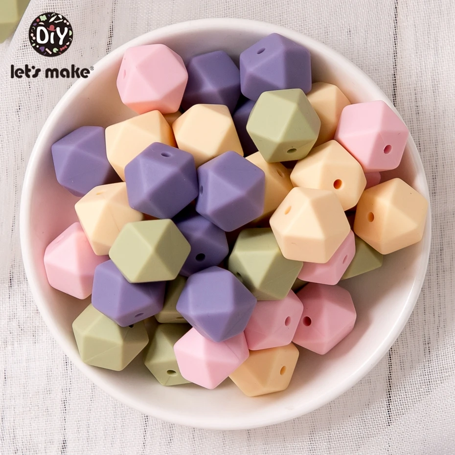 Let'S Make 20Pc 14Mm Hexagon Silicone Teether Beads Baby Tiny Rod Multifaced Baby Teething Toy Beaded Silicon Baby Teether Toy