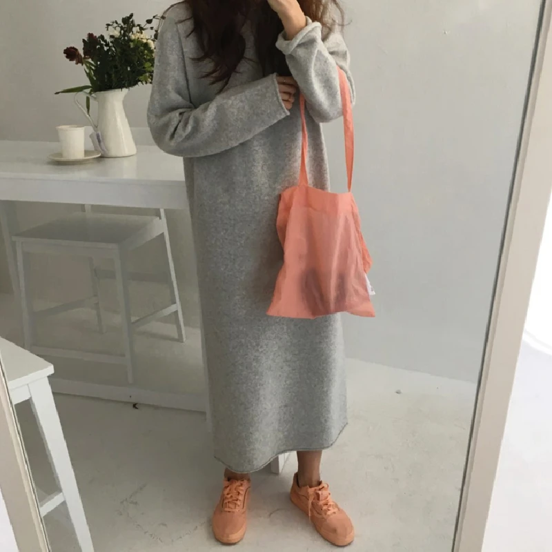 Осенний теплый свитер женское платье зимние длинные свитера вязаные платья